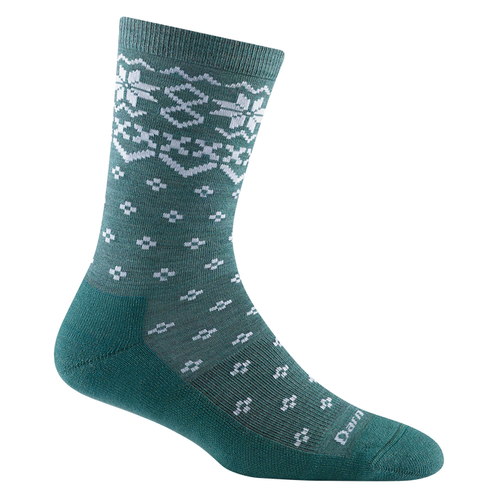 6088 women's shetland crew lifestyle sock in color teal with white traditional holiday print on forefoot and ankle