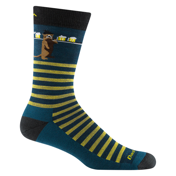 6096 Wild Life lightweight Lifestyle sock in dark teal featuring a beaver standing at a bar with a couple frost mugs