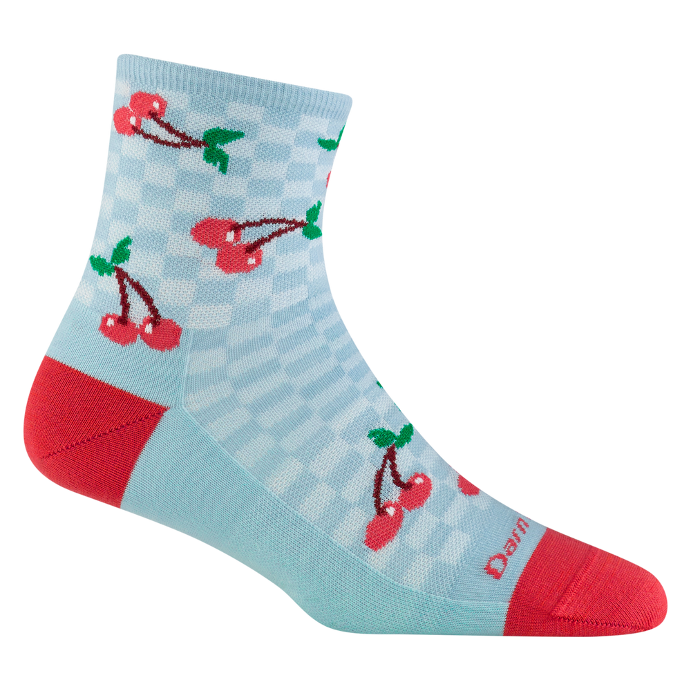 6102 women's fruit stand shorty lifestyle sock in glacier blue with red toe/heel accents and cherry detailing