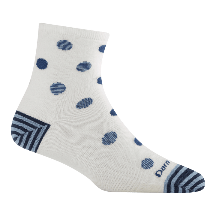 6103 dottie shorty sock in white featuring striped heel/toe with blue dot all over a white body
