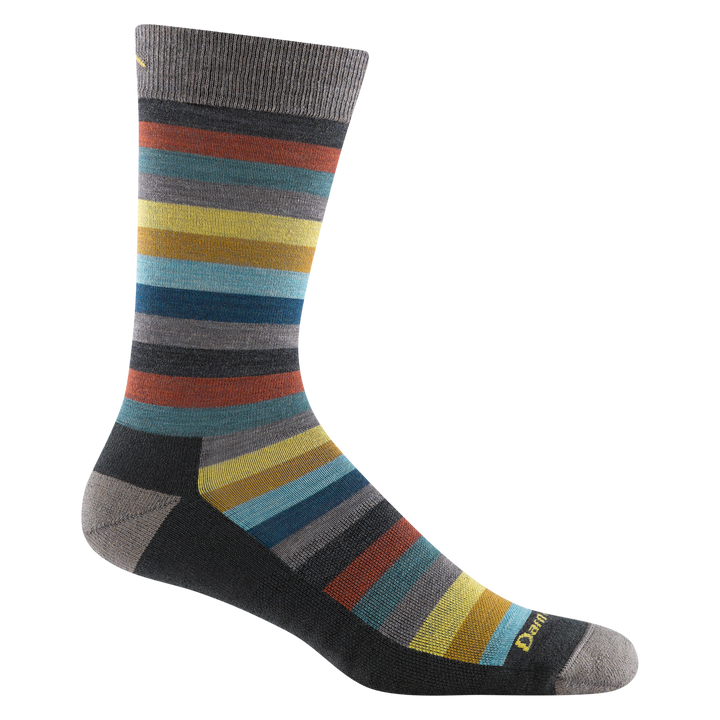 6113 Merlin Crew in Charcoal featuring gray Heel/Toe/cuff with black foot and orange,blue,gray, and yellow stripe body