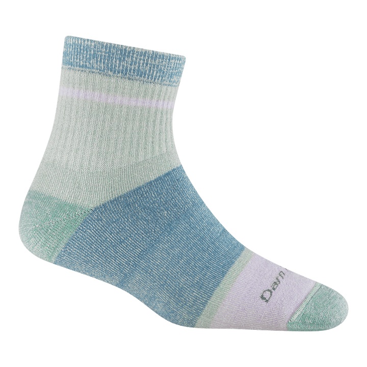 6117 heavyweight Shorty lifestyle sock in meadow colorway featuring a green heel/toe with blue band around arch and mint color block at ankle
