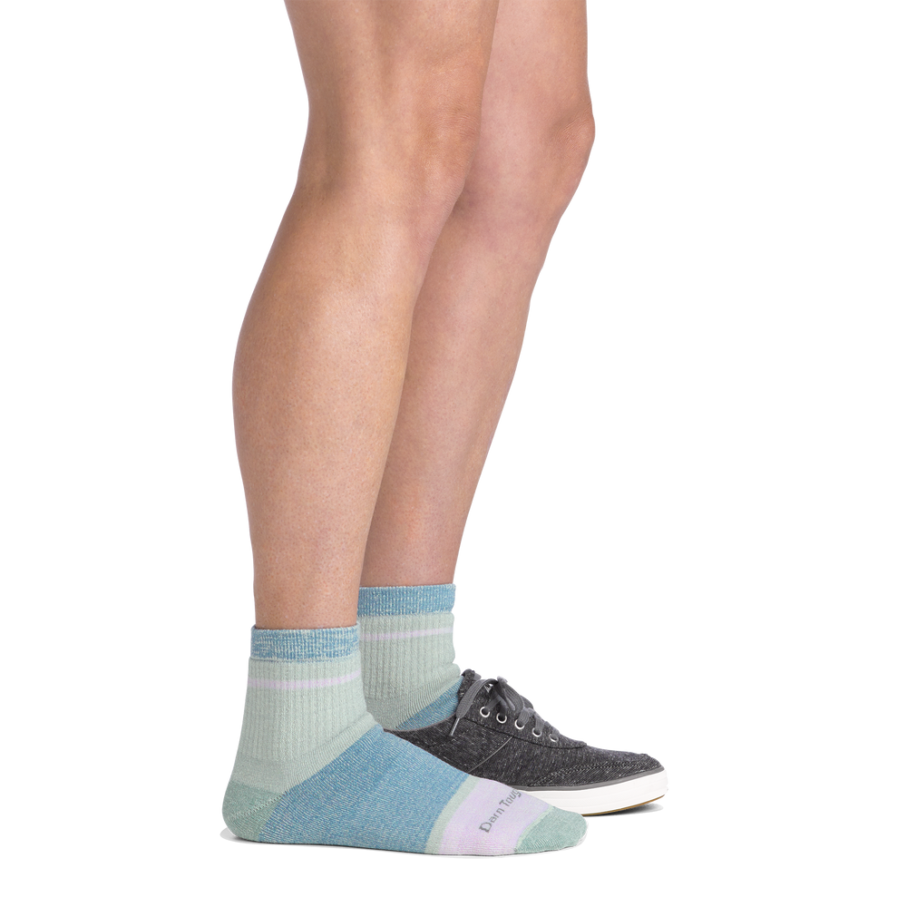 on model image side view back foot in shoe wearing the 6117 shorty lifestyle sock in meadow colorway