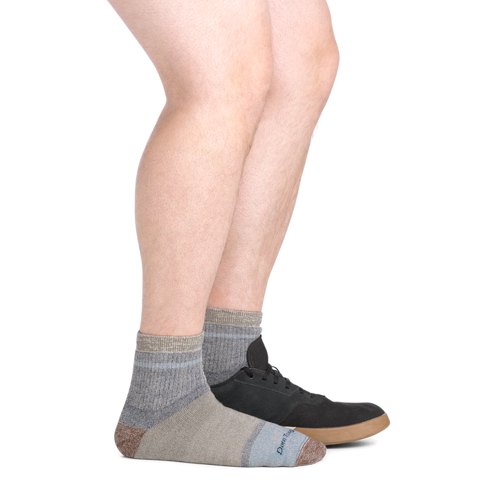 on model image side view back foot in shoe wearing the 6118 shorty lifestyle sock in canteen colorway