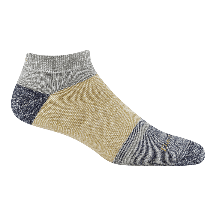 6128 No show lifestyle full cushion with yellow body cray cuff charcoal heather heel/toe