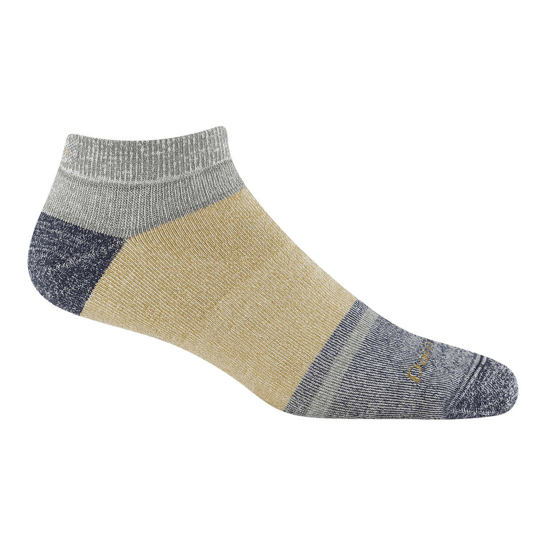 6128 No show lifestyle full cushion with yellow body cray cuff charcoal heather heel/toe
