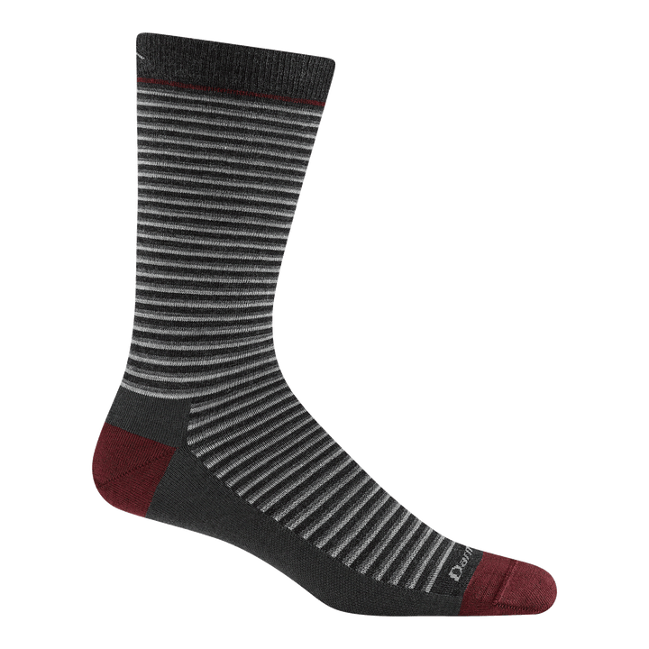 6134 Mens Microstripe lightweight crew sock in charcoal featuring mini stipes of black gray white and red heel/toe 