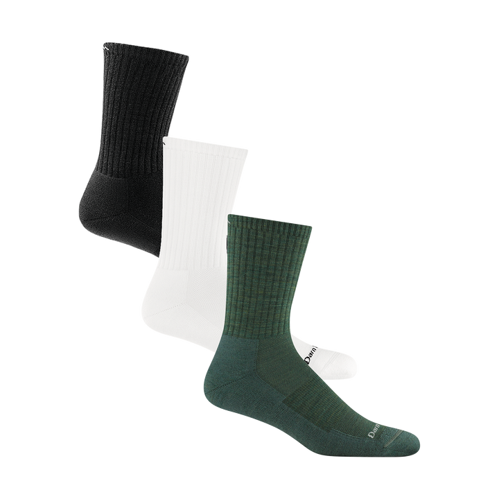 Bundle image of 3 Black/white/Moss 6157 The Standard Micro Crew Socks