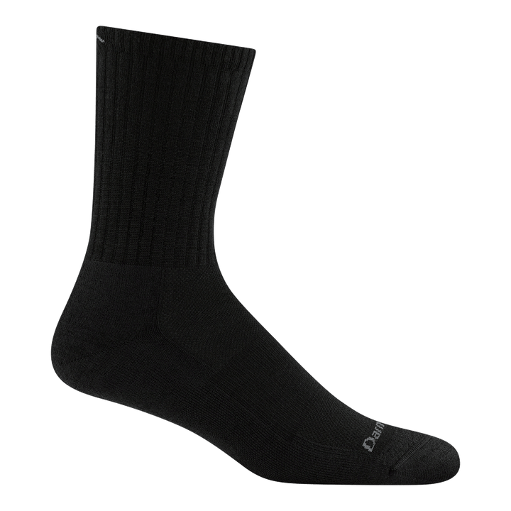 side profile of mens 6157 The Standard Micro Crew Lightweight with Cushion in black with gray darn tough text over toe