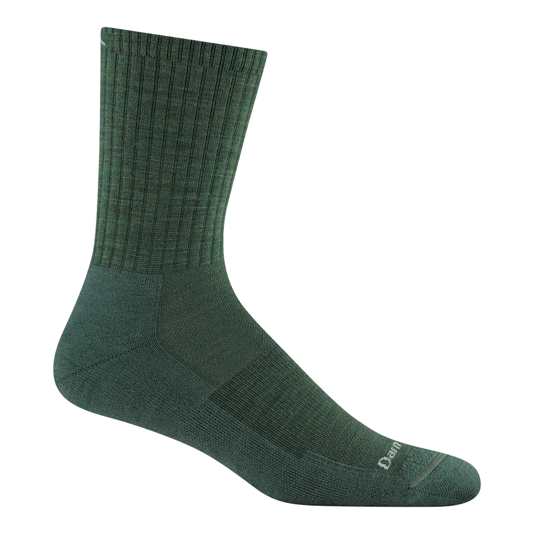 side profile of mens 6157 The Standard Micro Crew Lightweight with Cushion in moss with light green darn tough text over toe
