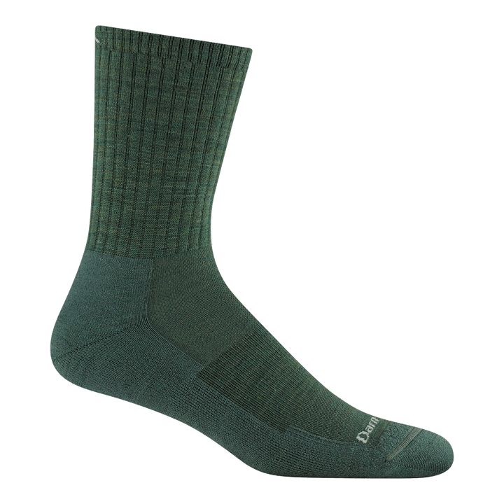 side profile of mens 6157 The Standard Micro Crew Lightweight with Cushion in moss with light green darn tough text over toe