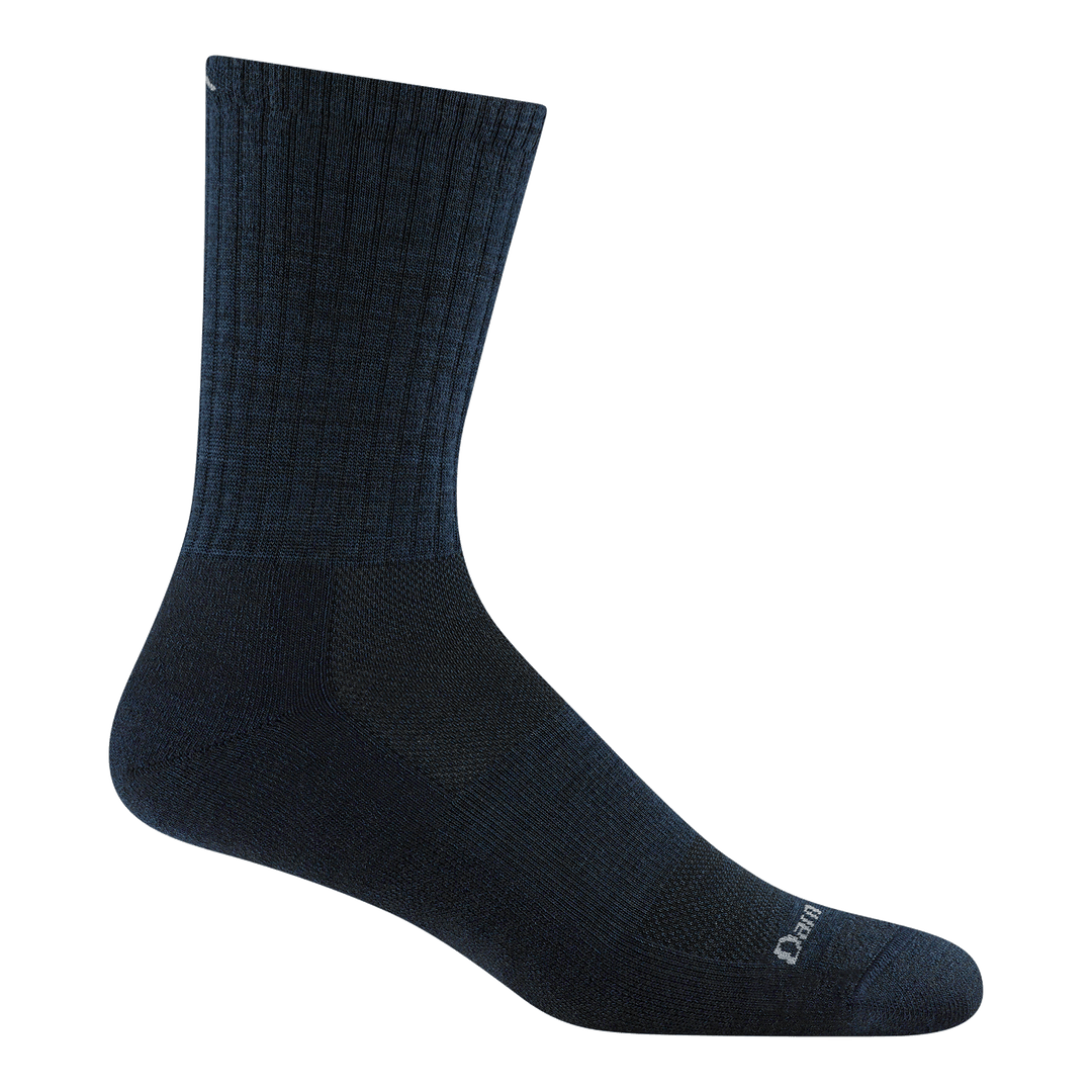 side profile of mens 6157 The Standard Micro Crew Lightweight with Cushion in navy with gray darn tough text over toe