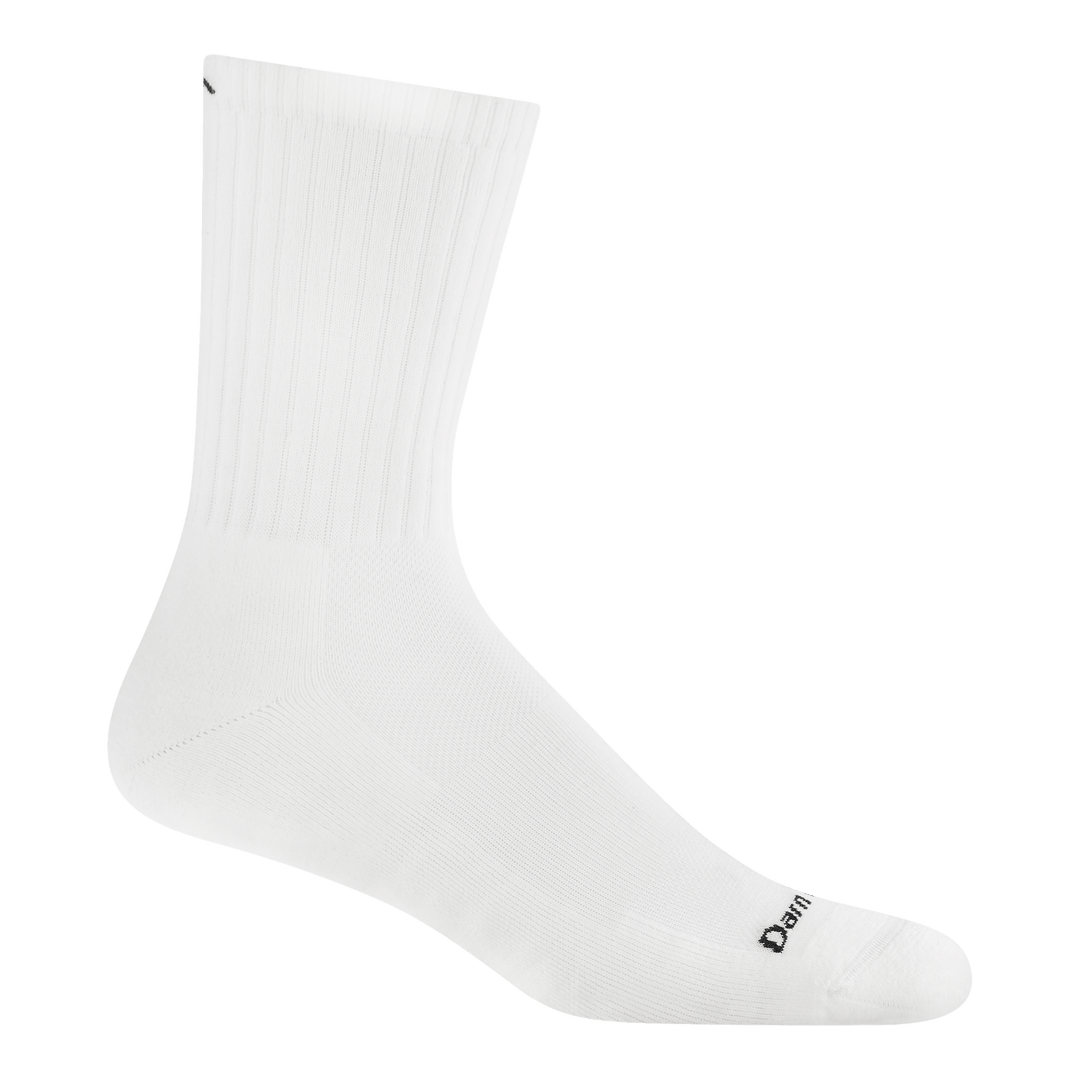 side profile of mens 6157 The Standard Micro Crew Lightweight with Cushion in white with black darn tough text over toe