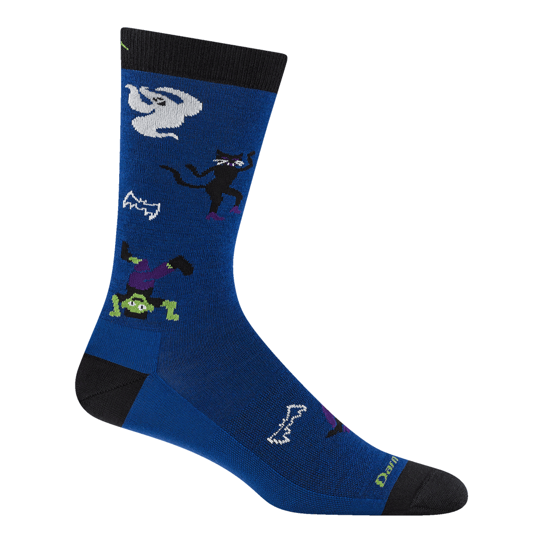 6213 graveyard smash halloween sock with ghost dancing cats and bats in boogie blue