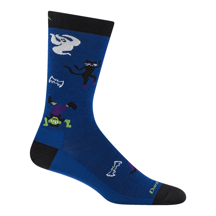 6213 graveyard smash halloween sock with ghost dancing cats and bats in boogie blue