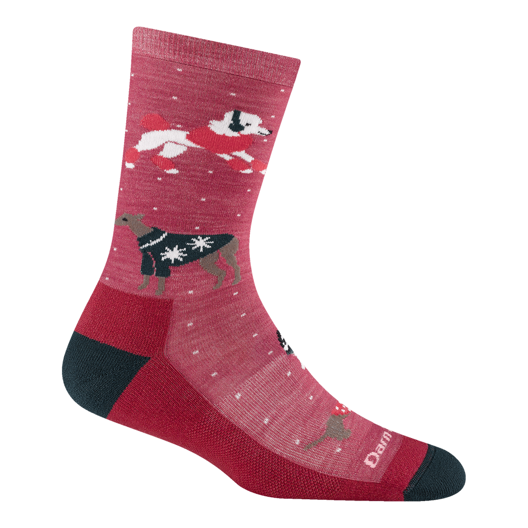 6216 bark avenue crew sock featuring dogs in sweaters on a pink background 