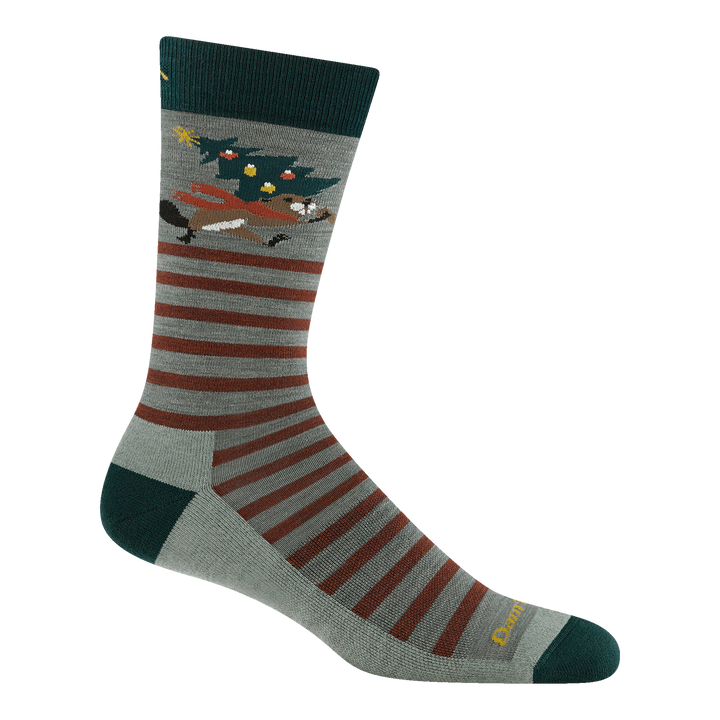 6217 gnawty list features red stripes on a light green sock with beaver stealing tree