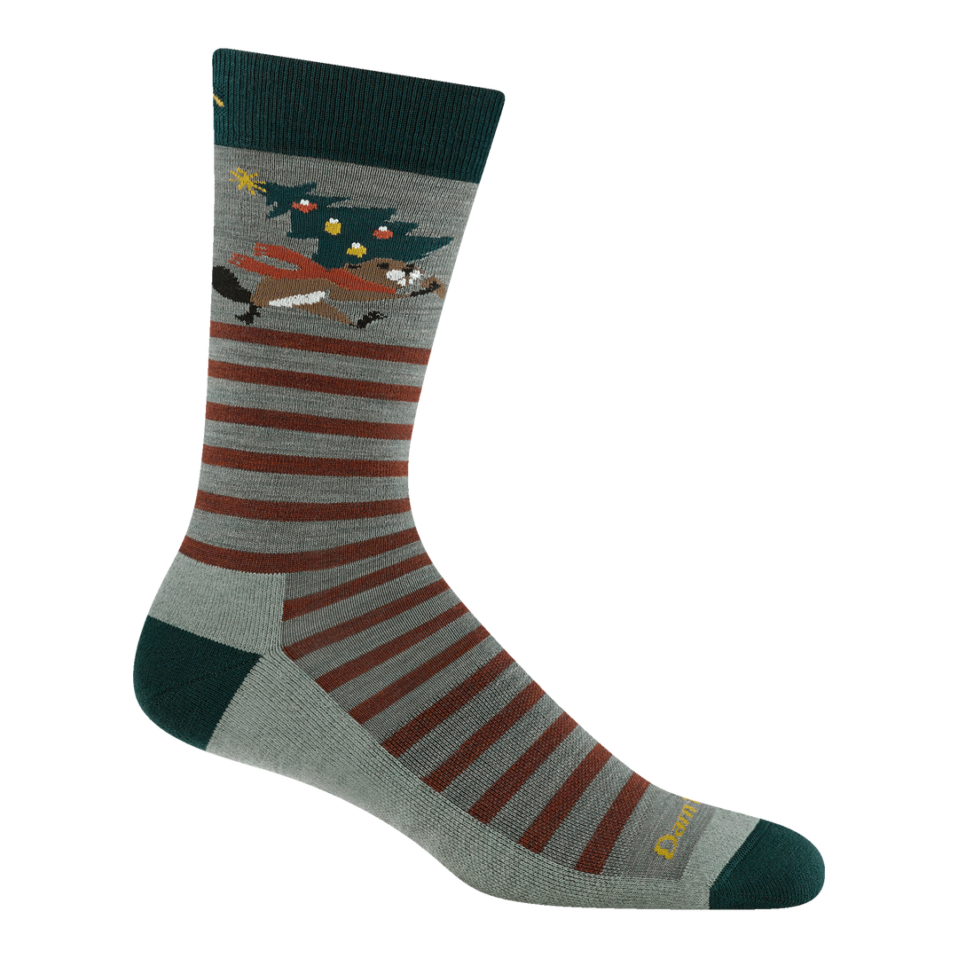 6217 gnawty list features red stripes on a light green sock with beaver stealing tree