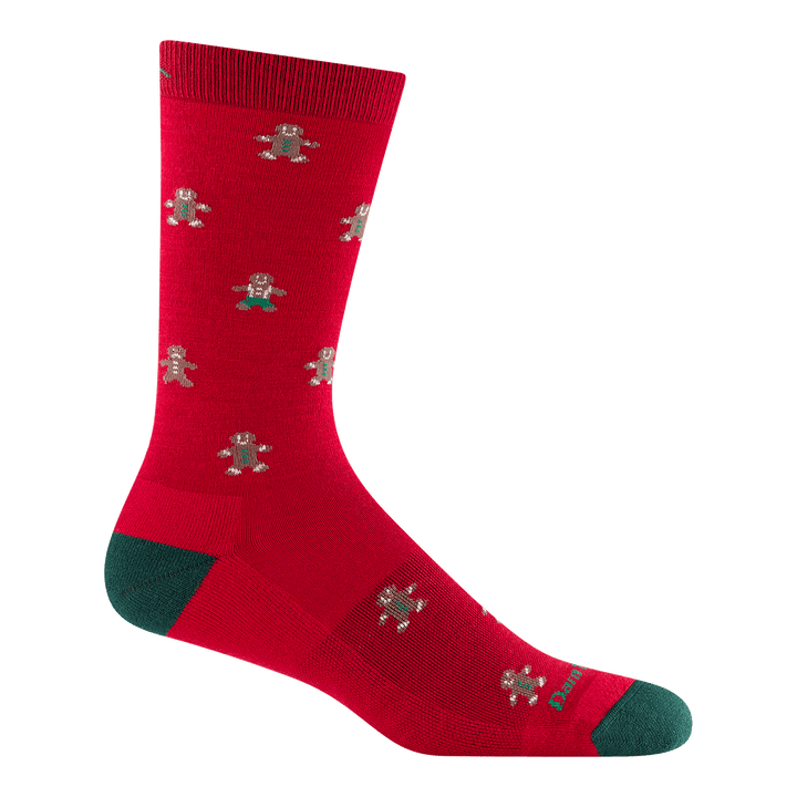 6219 Unisex oh snap crew sock in Red colorway featuring little gingerbread men all over the sock