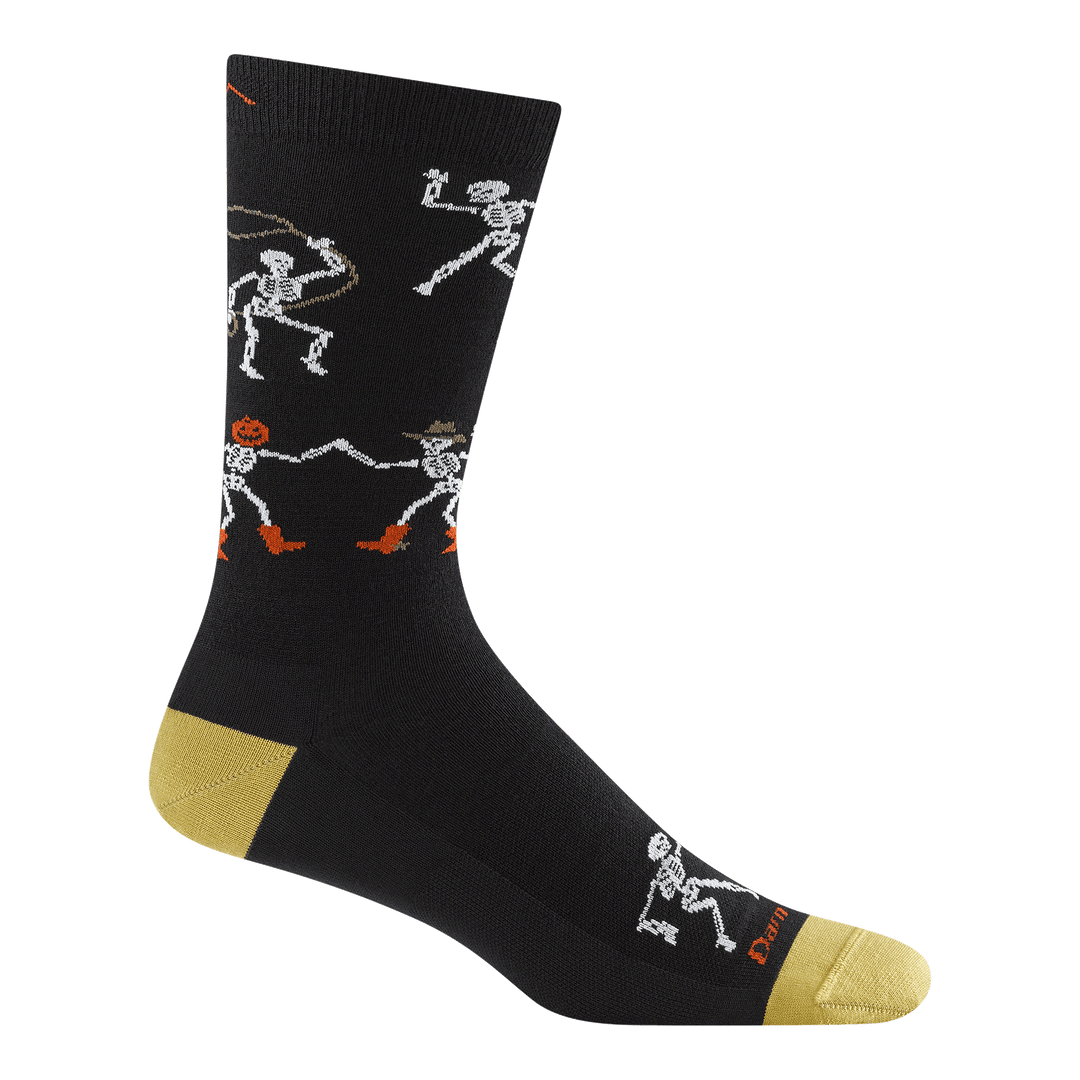 6222 Bone Ranger Crew in black featuring a black body and yellow heel and toe with cowboy skeleton all over