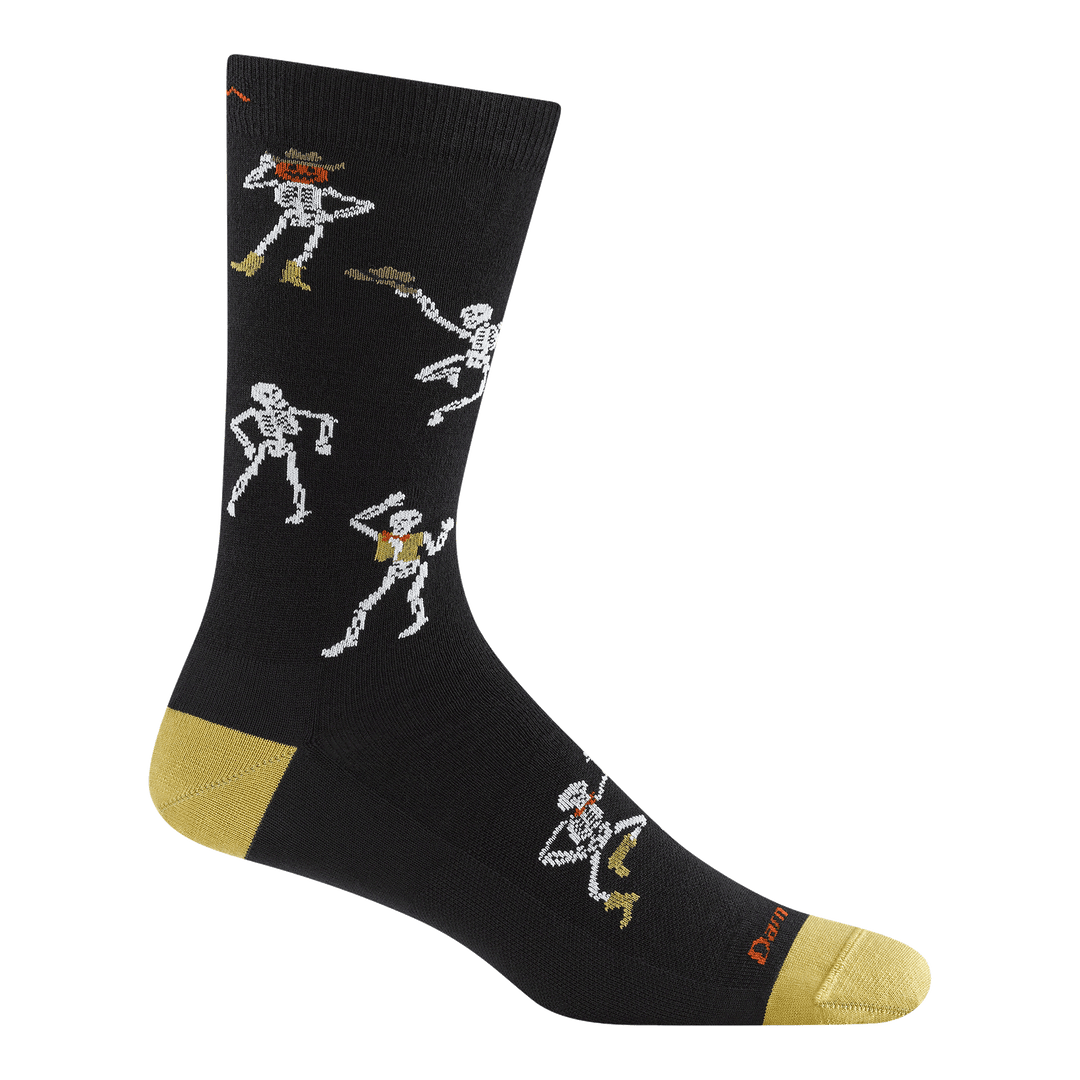 reverse image 6222 Bone Ranger Crew in black featuring a black body and yellow heel and toe with cowboy skeleton all over