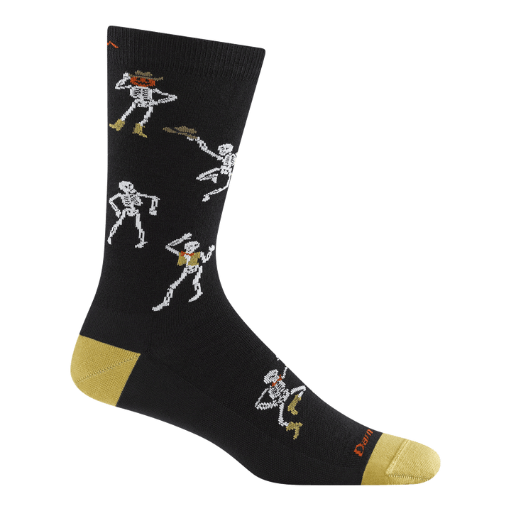 reverse image 6222 Bone Ranger Crew in black featuring a black body and yellow heel and toe with cowboy skeleton all over