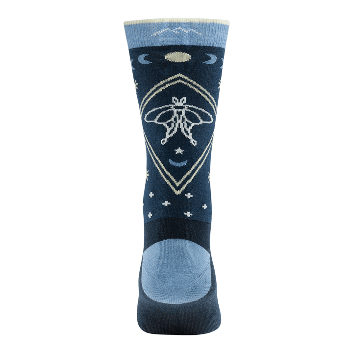 Rear facing image of back of sock focusing on the luna moth and stars around it 