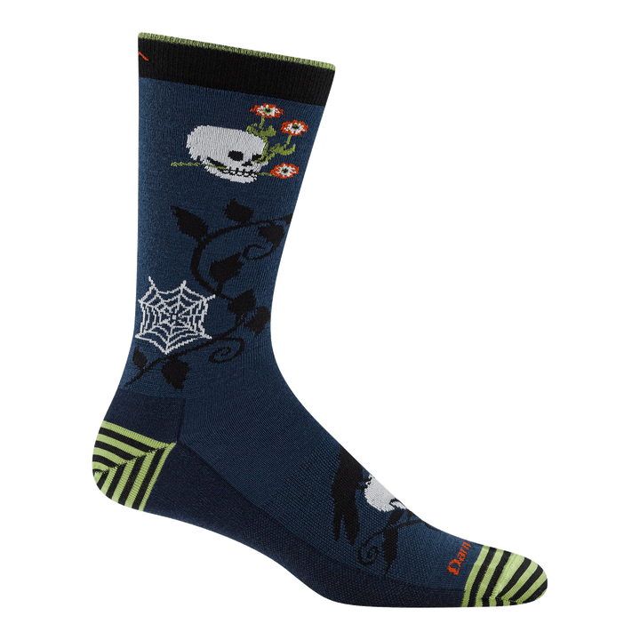 side profile of unisex 6233 Spooky Hollow Crew Lightweight in midnight with skulls and spider webs, and striped heel & toe