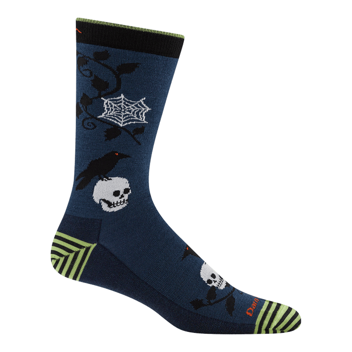 reverse side profile of unisex 6233 Spooky Hollow Crew Lightweight skulls, spiderwebs, and ravens and striped heel & toe