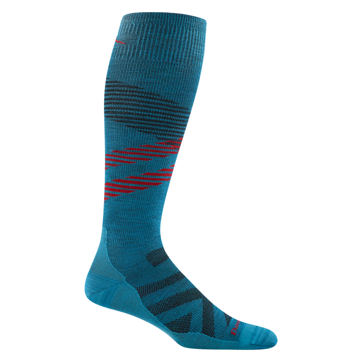 8002 men's pennant RFL over-the-calf ski sock in cascade with black chevron forefoot and red stripes across calf