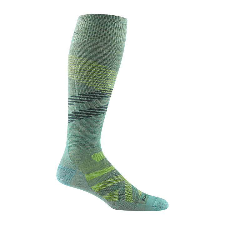 8002 men's pennant RFL over-the-calf ski sock in seafoam with light green chevron forefoot and navy stripes across calf