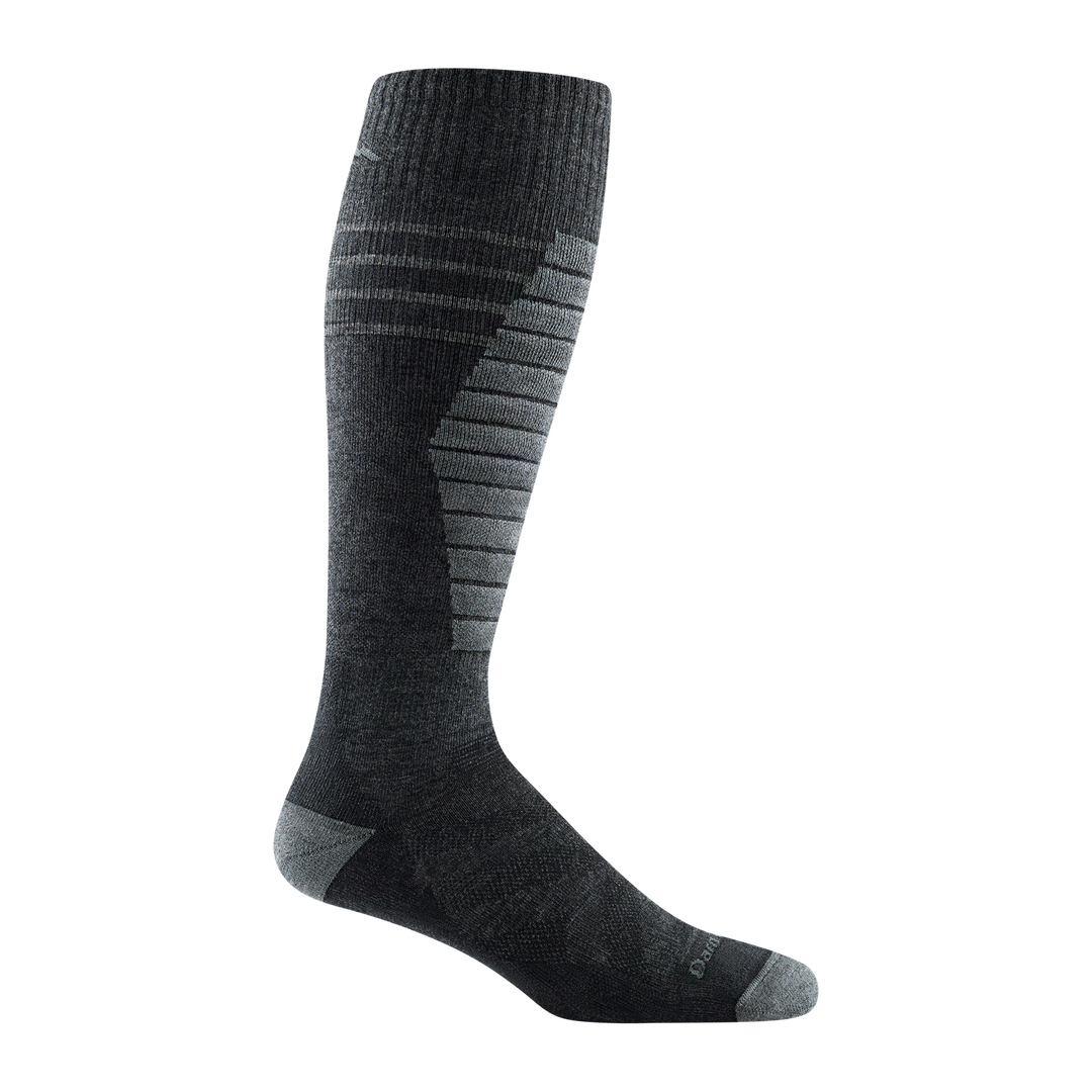 8007 men's edge over-the-calf ski sock in charcoal with light gray toe/heel accents and shin striping