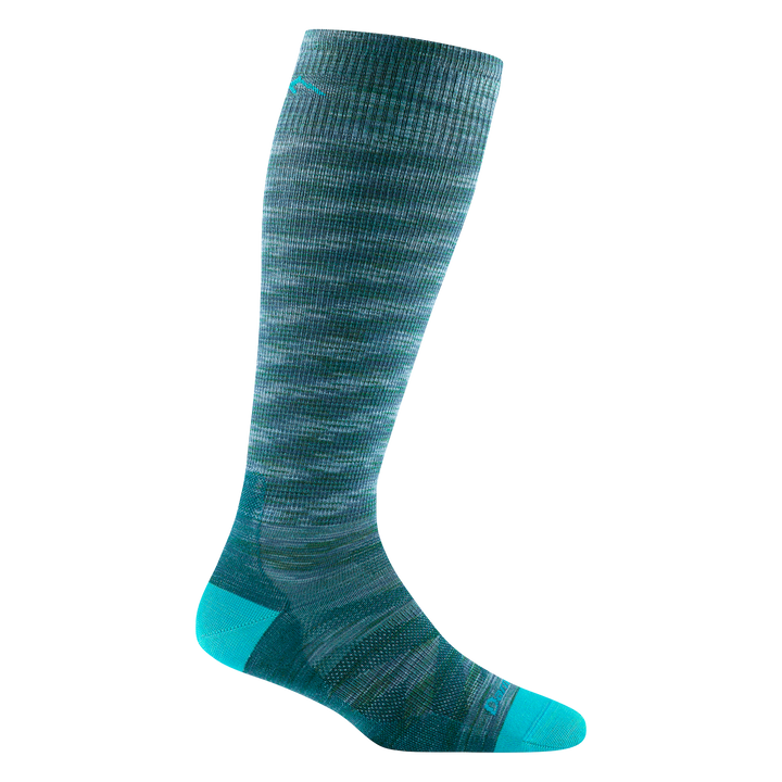 8008 women's RFL over-the-calf ski sock in neptune with blue accents and space dyed chevron on forefoot and leg