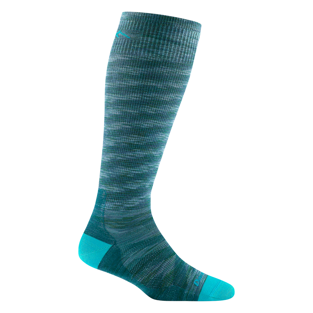 8008 women's RFL over-the-calf ski sock in neptune with blue accents and space dyed chevron on forefoot and leg