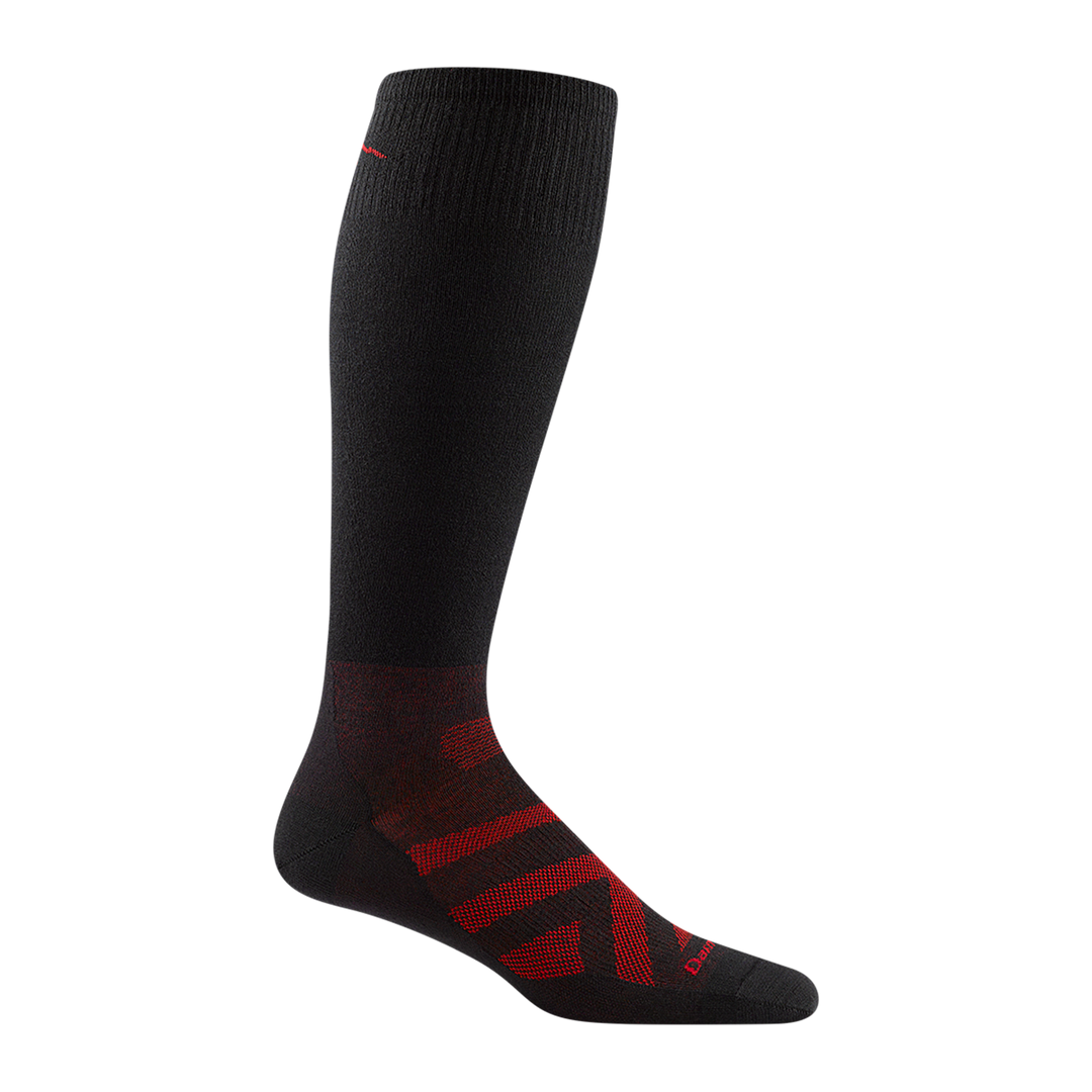 8019 men's thermolite RFL over-the-calf ski sock in color black with red chevron and darn tough signature on forefoot