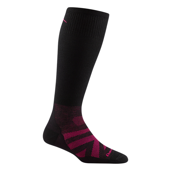8029 women's thermolite RFL over-the-calf ski sock in color black with pink chevron and darn tough signature on forefoot