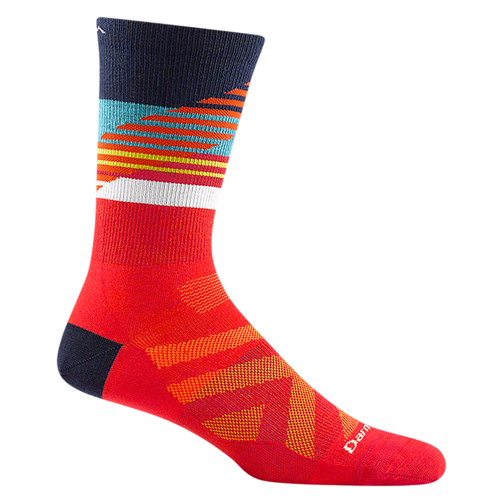 8032 men's lillehammer nordic boot ski sock in color red with navy heel and yellow, blue, and orange calf striping