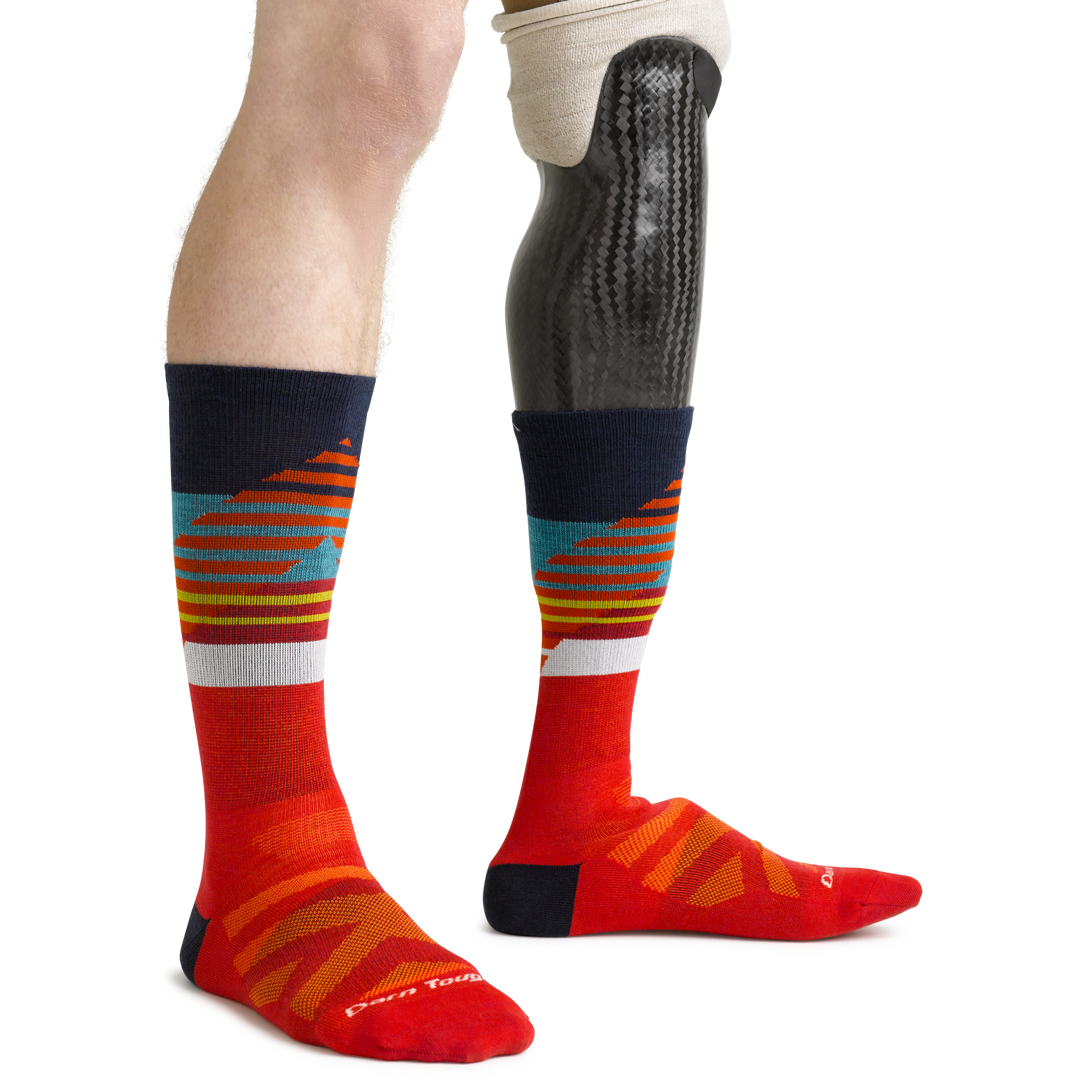 Men's Lillehammer Nordic Ski Socks in Red on prosthetic foot