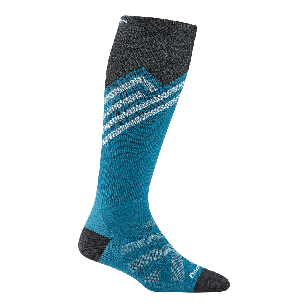8035 women's peaks over-the-calf ski sock in cascade with black toe/heel accents and white striping on calf