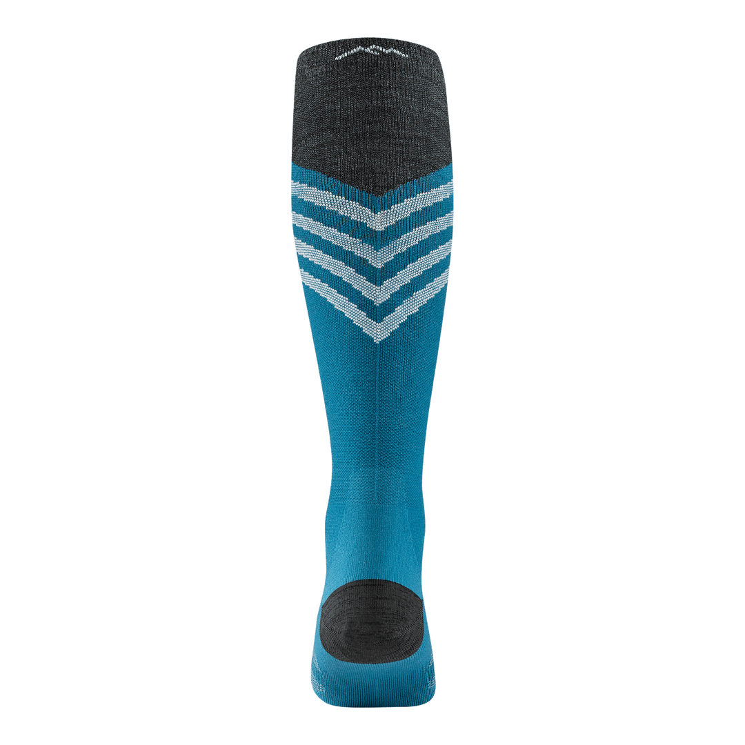 rear image of 8035 women's peaks over-the-calf ski sock in cascade with black toe/heel accents and white striping on calf