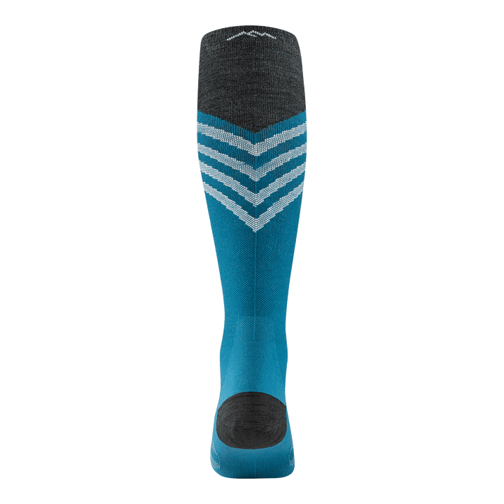 rear image of 8035 women's peaks over-the-calf ski sock in cascade with black toe/heel accents and white striping on calf