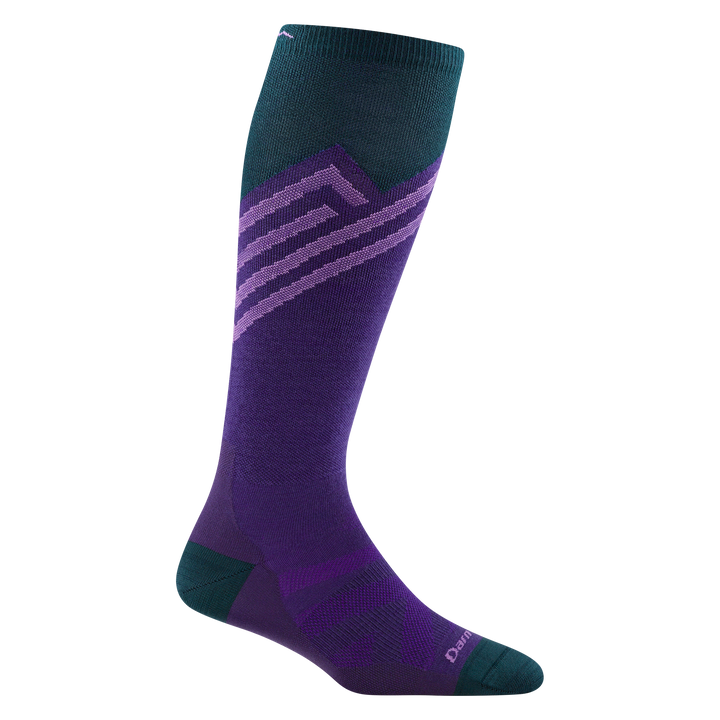 8035 women's peaks over-the-calf ski sock in  iris with dark toe/heel accents and light purple striping on calf
