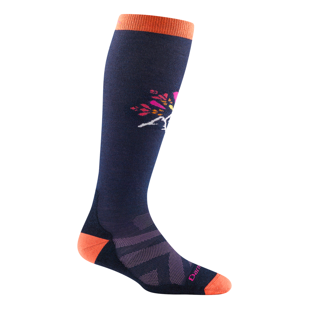 8039 women's daybreak over the calf lightweight ski & snowboard in color eclipse with mountain design on shin