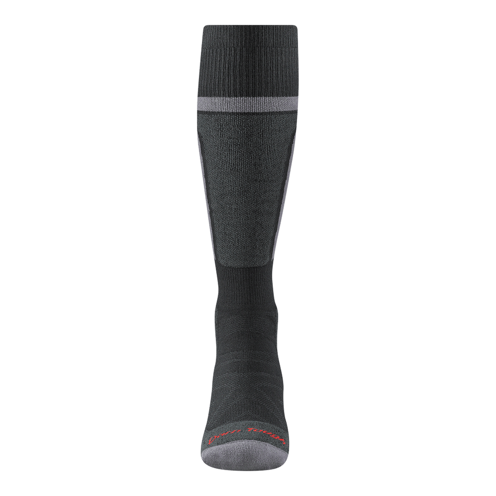 Front view of the 8058  Thermolite Edge in black featuring a shin pad in dark gray with light gray toe and stripe at the cuff