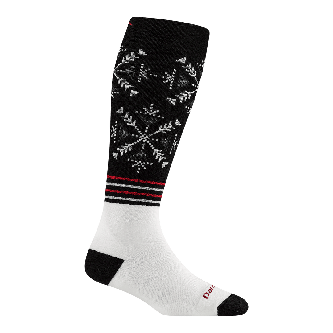8060 Snowfall over-the-calf ski and snowfall in black featuring a black heel/toe white foot with black calf cuff with snowflake design