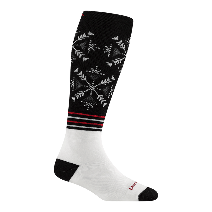 8060 Snowfall over-the-calf ski and snowfall in black featuring a black heel/toe white foot with black calf cuff with snowflake design