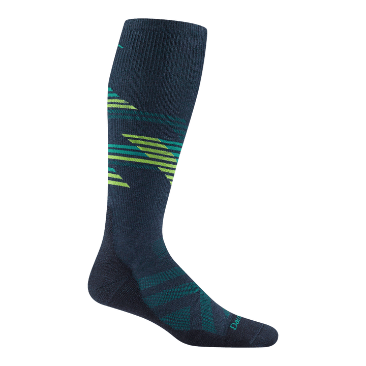 Reverse of the 8061 carve ski and snowboard sock in eclipse featuring the green and teal stripe zig zag design