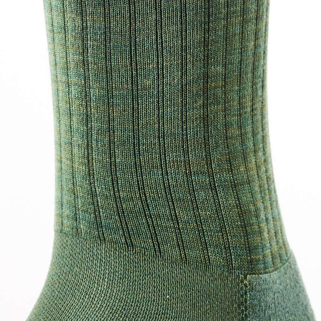 close up of performance fit ribbed cuff on mens 6157 The Standard Micro Crew Lightweight with Cushion in moss