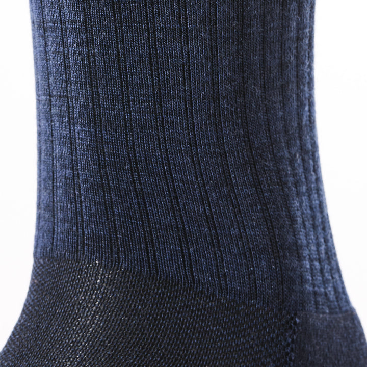 close up of performance fit ribbed cuff on mens 6157 The Standard Micro Crew Lightweight with Cushion in navy