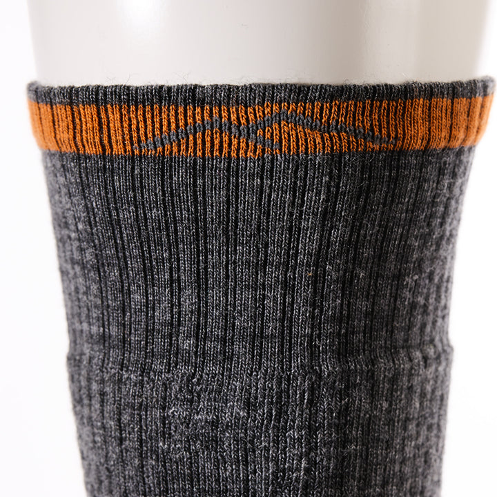close up of mens 2001 John Henry Boot Midweight with Cushion in iron showing gray cuff with orange stripe accent